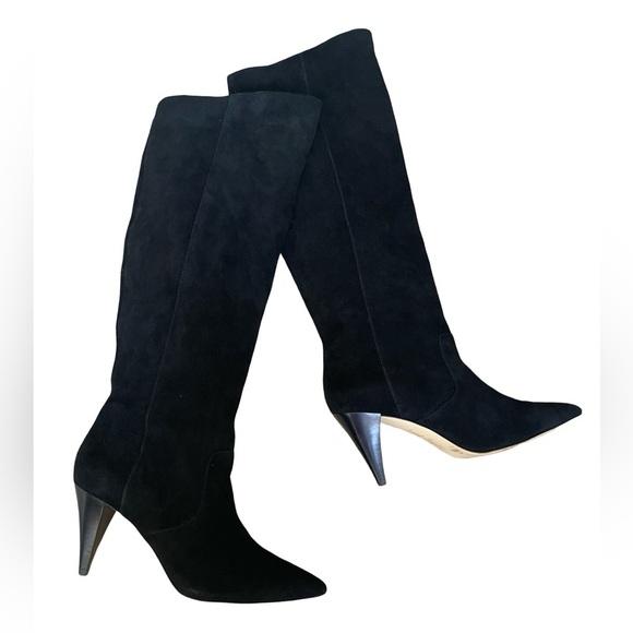 Lord and Taylor brand black leather pointed toe cone block heel boots - Picture 1 of 14
